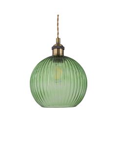 Betchley - Antique Brass Braided Pendant with Green Ribbed Glass Shade
