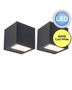 Set of 2 Gemini - LED Dark Grey Clear Glass 2 Light IP54 Outdoor Wall Washer Lights
