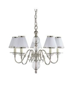 Interiors 1900 - Tilburg - 63714 - Nickel Clear Crystal Glass White Pleated 5 Light Chandelier
