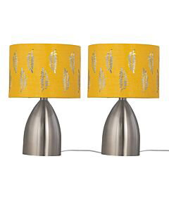 Set of 2 Valentina - Brushed Chrome Touch Lamps with Ochre Fern Shades