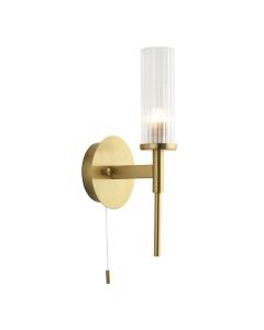Endon Lighting - Talo - 96163 - Satin Brass Clear Ribbed Glass IP44 Pull Cord Bathroom Wall Light