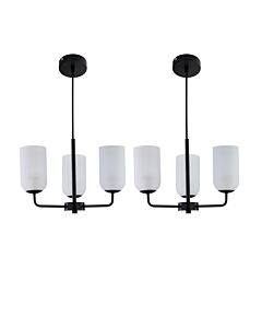Set of 2 Victoria - Black 3 Arm Ceiling Pendants Frost Glass Shades