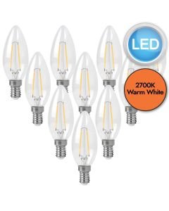 10 x 2.1W LED E14 Candle Filament Light Bulbs - Warm White