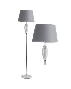 Mirrored Crackle Glass Floor Lamp with Grey Shade