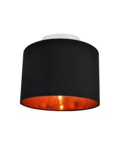 Black Faux Silk 30cm Drum Light Ceiling Flush Shade with Copper Inner
