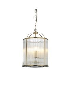 Endon Lighting - Lambeth Ribbed - 106711 - Antique Brass Clear Ribbed Glass 4 Light Ceiling Pendant Light