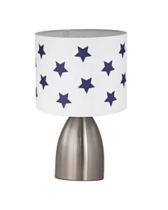 Valentina - Brushed Chrome Touch Lamp with White & Blue Stars Shade