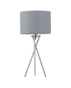 Chrome Tripod Table Lamp with Grey Cotton Shade