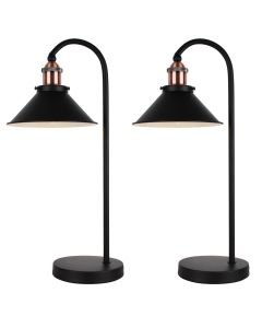 Set Of 2 Matt Black With Brushed Copper Table Lamps