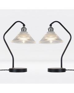 Set of 2 Matt Black With Fluted Glass Table Lamps