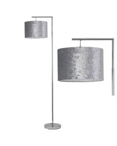 Chrome Angled Floor Lamp with Grey Crushed Velvet Shade