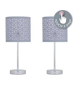 Set of 2 Chrome Touch Operated Table Lamps with Grey Cut Out Shades