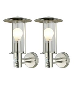 Set of 2 Treviso - Brushed Stainless Steel Motion Sensor Outdoor Security Lights