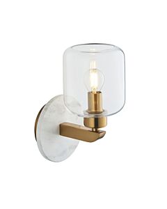 Endon Lighting - Travi - 120660 - Vintage Brass White Marble Clear Glass Wall Light