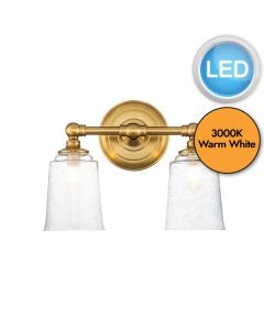 Feiss Lighting - Hugeunot Lake - FE-HUGOLAKE2BATH-BB - LED Brass Clear Seeded Glass 2 Light IP44 Bathroom Wall Light