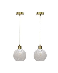 Set of 2 Confetti - Glass Globe with Satin Brass Pendant Fittings