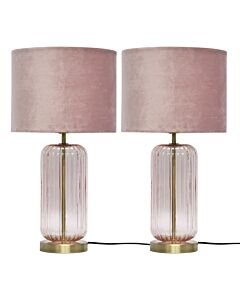 Set of 2 Walpole - Blush Glass and Antique Brass 49cm Table Lamps with Pink Velvet Shade