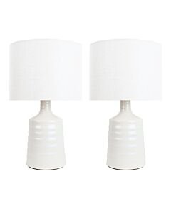 Set of 2 Ripple - Off White Ribbed Ceramic Table Lamps with White Fabric Shades