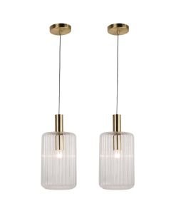 Set of 2 Fluted Glass Design Pendant Fitting Finished with Clear Glass and Bronze Effect Colour