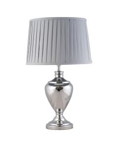 58cm Urn Style Table Lamp in Polished Chrome with Grey Pleated Shade