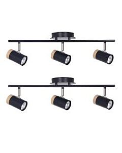 Set of 2 Stratton - Black with Wood Detail Three Way Spotlights