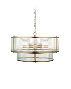 Endon Lighting - Ridgeton - 110944 - Antique Brass Clear Ribbed Glass 5 Light Ceiling Pendant Light