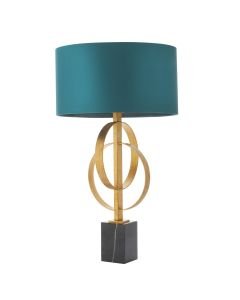 Browne - Antique Gold Leaf Table Lamp - Teal Cotton Shade