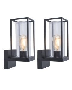 Set of 2 Flair - Black Clear Glass IP44 Outdoor Wall Lights