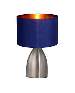 Valentina - Brushed Chrome Touch Lamp with Navy Blue Gold Shade