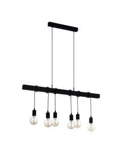 Eglo Lighting - Townshend - 49755 - Black Wood 6 Light Bar Ceiling Pendant Light