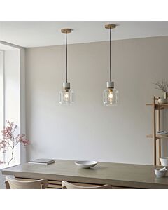 Endon Lighting - Travi - 120661 - Vintage Brass White Marble Clear Glass Ceiling Pendant Light