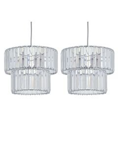 Set of 2 Clint - Clear Acrylic Crystal Two Tier Easy Fit Pendant Shades