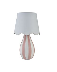 Connie - Pink and White Stripe Ceramic Table Lamp with Scalloped Shade