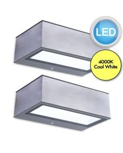 Set of 2 Gemini - 10.5W LED Stainless Steel Clear Glass IP54 Outdoor Wall Washer Lights