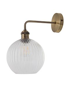 Isaac - Antique Brass Wall Light with Clear Ribbed Glass Shade