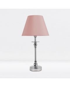 Chrome Plated Bedside Table Light with Ball Detail Column Blush Pink Fabric Shade