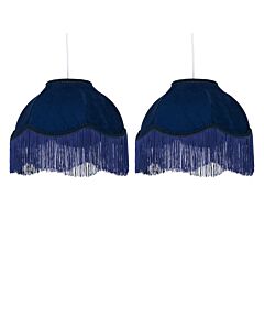 Set of 2 Fringe - Navy Blue Velvet Fringed Pendant or Lamp Shades