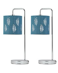 Set of 2 Arched Table Lamps with Teal Fern Cut Out Shades