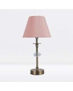 Antique Brass Plated Stacked Bedside Table Light Faceted Detail Blush Pink Fabric Shade