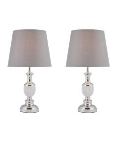 Pair of Moulded Glass Detail Table Lamp with Grey Shades