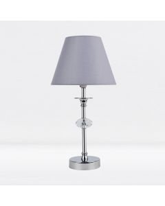 Chrome Plated Stacked Bedside Table Light Faceted Acrylic Detail Grey Fabric Shade