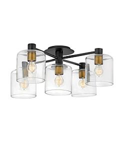 Quintiesse - Axel - QN-AXEL5-BK - Black Heritage Brass Clear Glass 5 Light Flush Ceiling Light