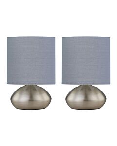 Set of 2 Jenson - Brushed Chrome Touch Table Lamps Grey Cotton Shade