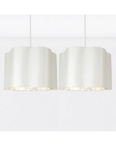 Set of 2 Off White with Chrome Inner Scalloped Pendant Shades