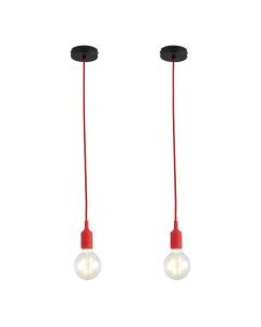 Set of 2 Flex - Red Silicone Ceiling Pendant Lights with Black Ceiling Rose