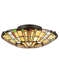 Quoizel Lighting - Reed - QZ-REED-F-VB - Valiant Bronze Tiffany Art Glass 2 Light Flush Ceiling Light