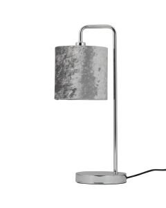 Chrome Arched Table Lamp with Grey Crushed Velvet Shade