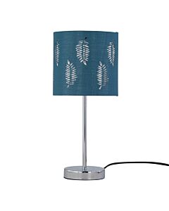 Chrome Stick Table Lamp with Teal Fern Cut Out Shade