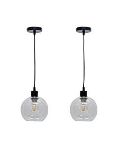 Set of 2 Barnum - Clear Glass Globe with Black Pendant Fittings