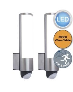 Set of 2 Leda - LED Stainless Steel Opal IP44 Outdoor Sensor Wall Lights